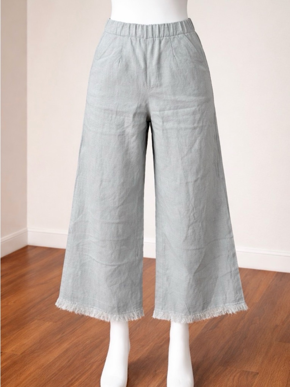 Listicle Chambray Wide-Leg Cropped 100% Linen with side pockets Pants S or M